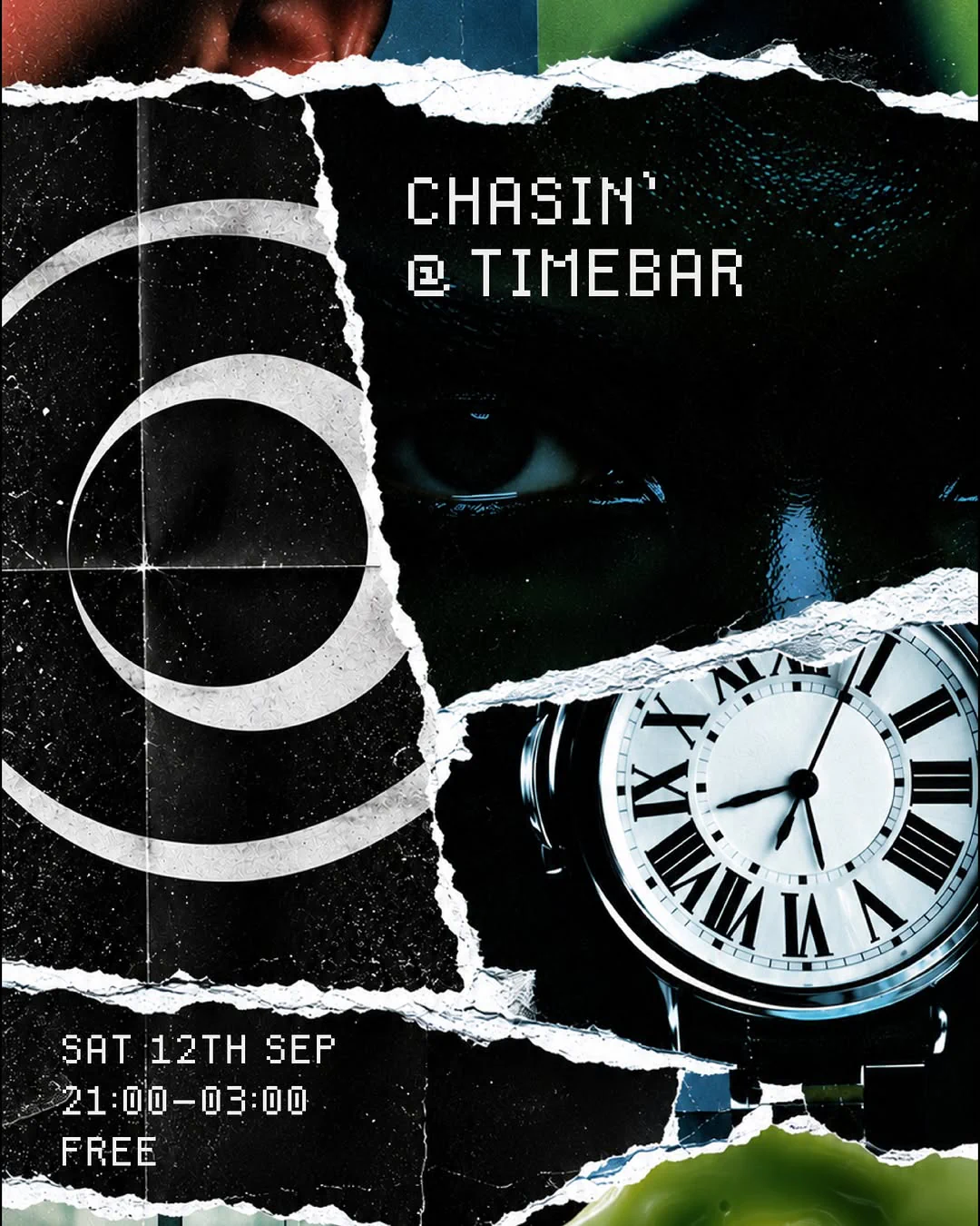 CHASIN-affisch med klockmotiv för TIME Bar den 12 september 2026